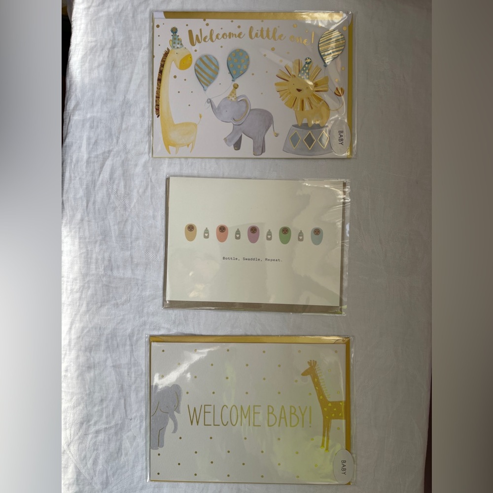 NEWBORN BABY GREETING CARDS X3